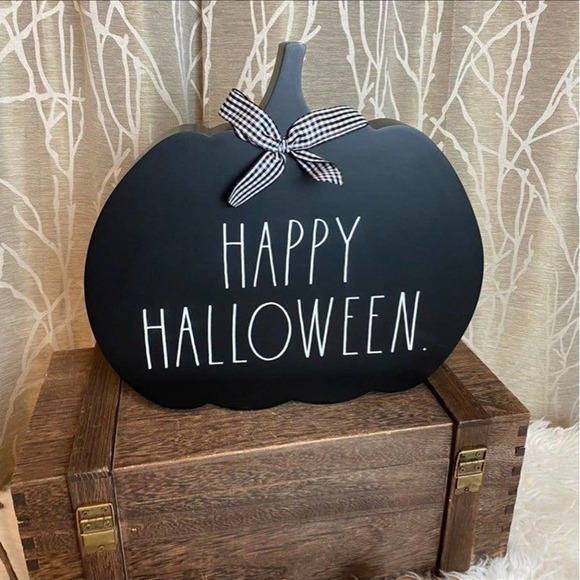 RAE DUNN FARMHOUSE HOME DECOR HALLOWEEN PUMPKIN TABLE TOP WOOD WITCH BOO NEW HTF - Picture 2 of 5
